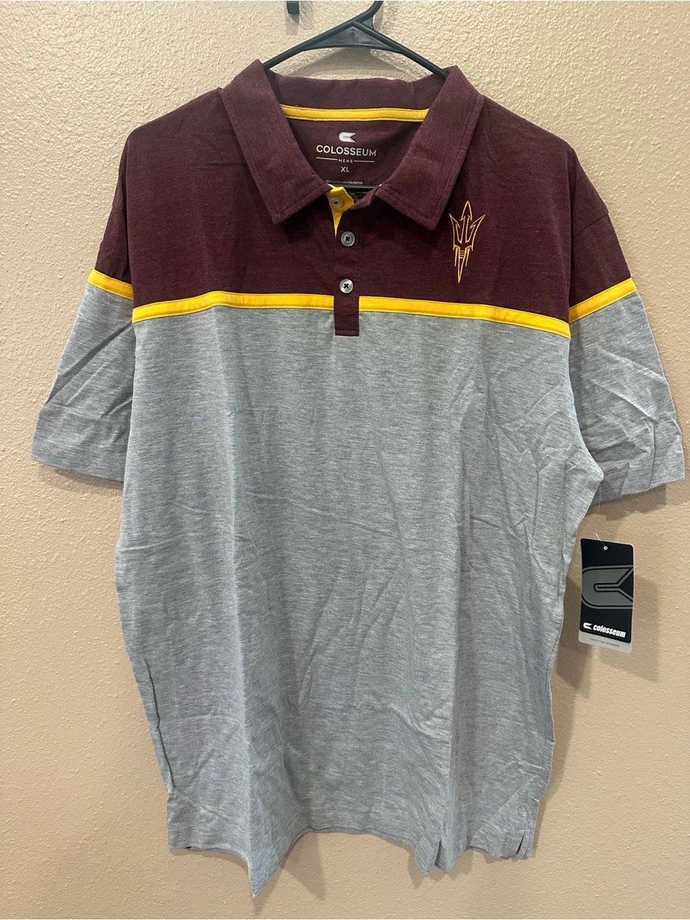 Colosseum Men’s Arizona State Sun Devils Maroon & Gray Polo with Gold Accent